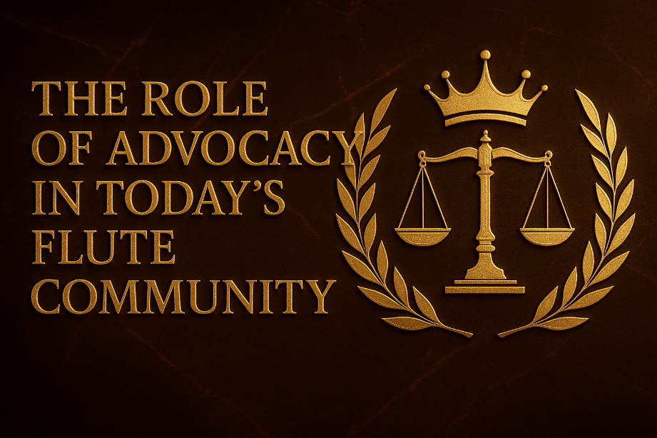 Flutist advocacy concept highlighting community support, education, and global cultural impact through music.