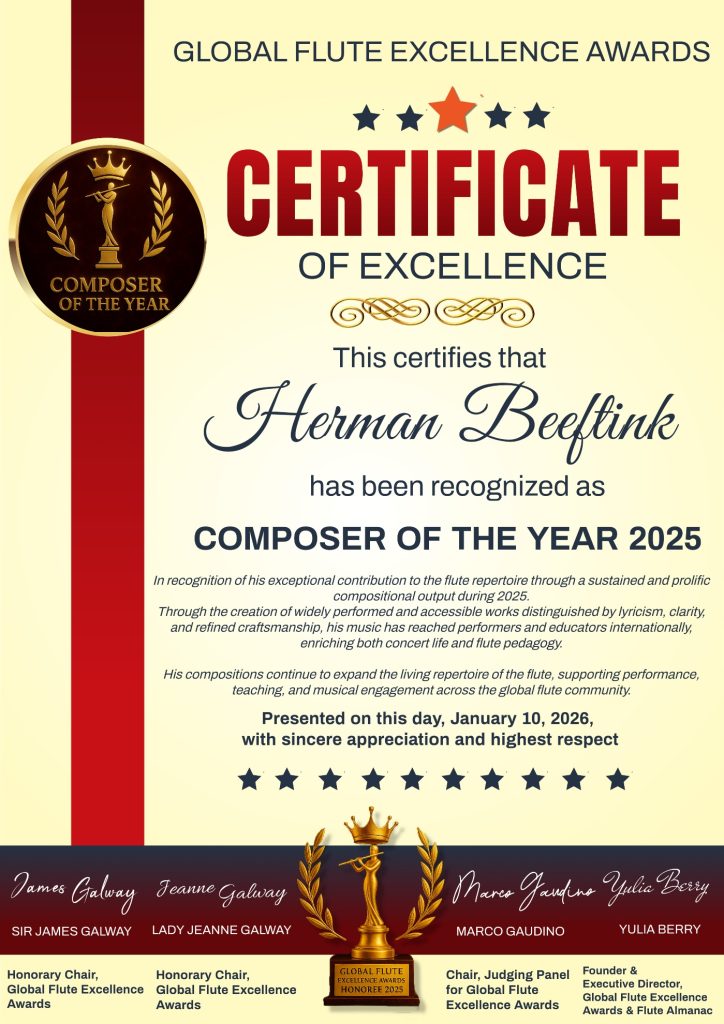 Official certificate issued by the Global Flute Excellence Awards.